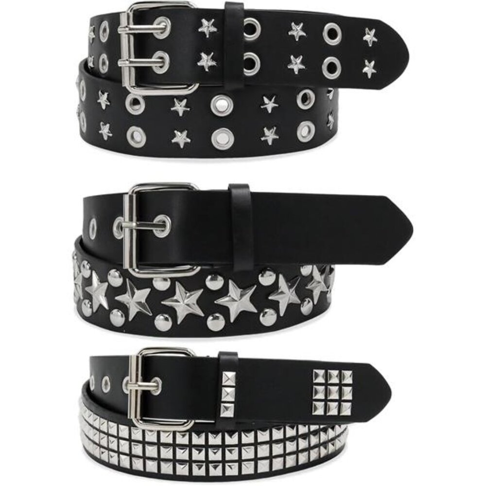 3 Pcs Black Studded Belt Y2K